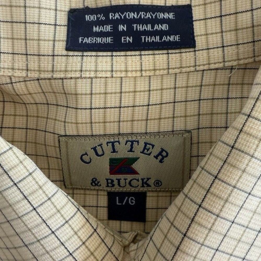Cutter & Buck Mens Short Sleeve Plaid Button Up Shirt - Size L - Beige Black - Picture 4 of 5